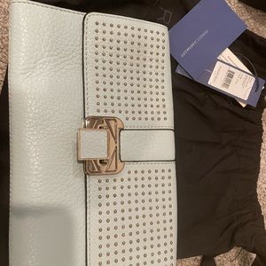 Rebecca minkoff mint green leather clutch